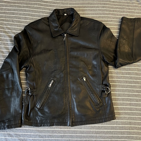 Laura Leigh Vintage Leather Biker Jacket Size Large Black Zip Front and Pockets - Picture 5 of 15